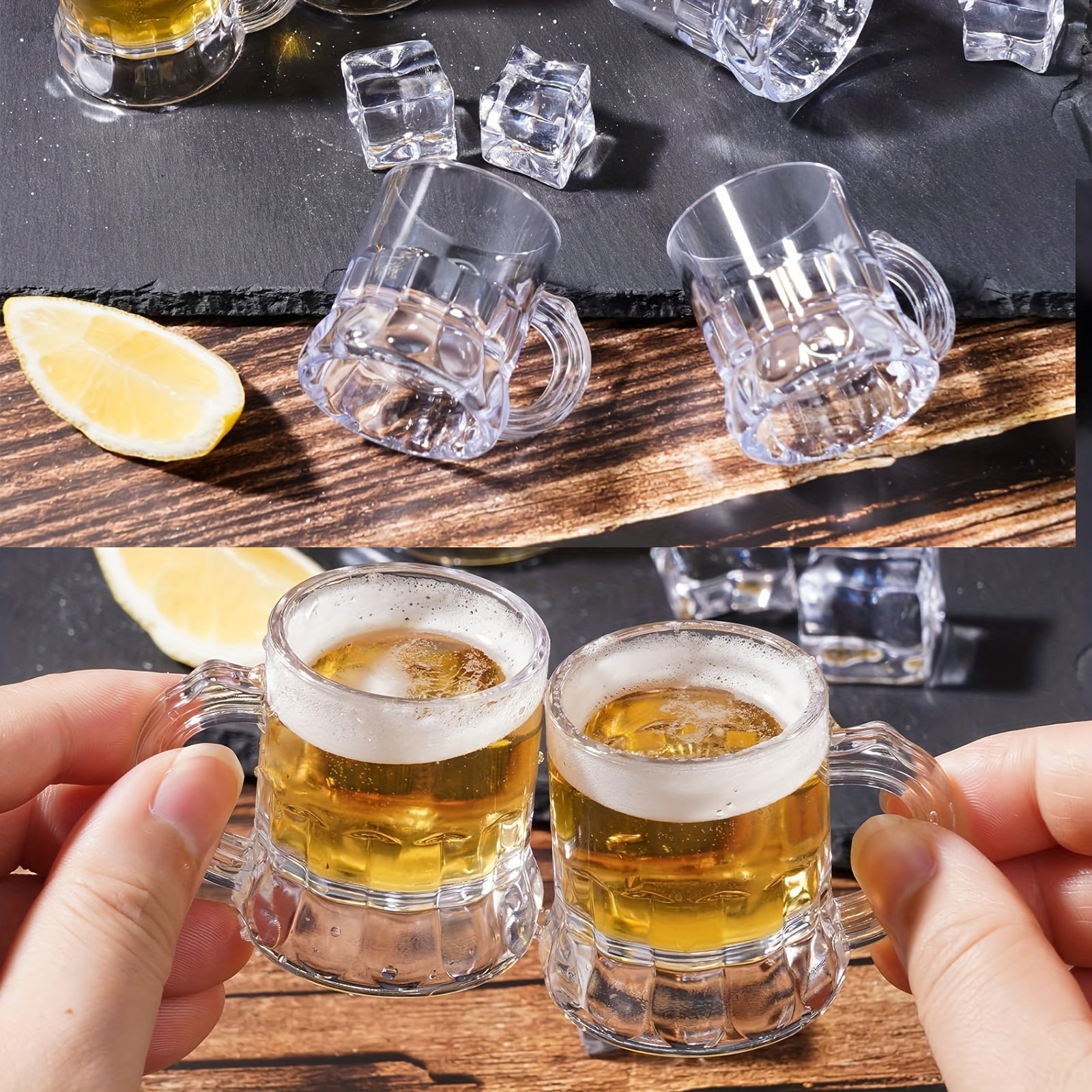 Mini Beer Mugs – Clear Plastic Shot Glasses with Handles