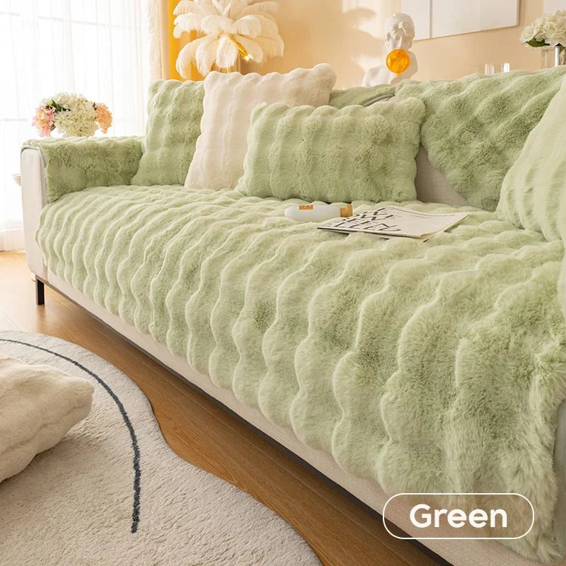 Plush Fleece Sofa Cover with Non-Slip Backing Green