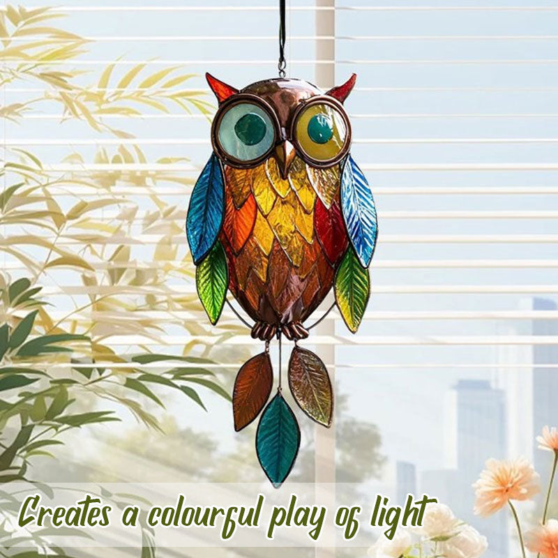 Decorative Owl Hanging Decoration with Colorful Leaf Pendants