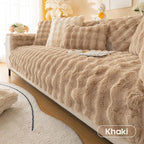 Plush Fleece Sofa Cover with Non-Slip Backing Khaki