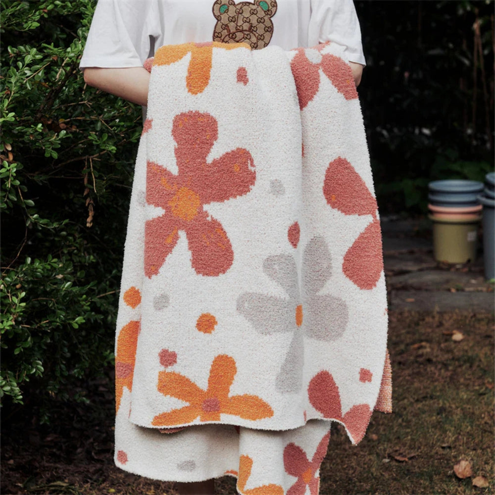 Floral Knit Throw Blanket with Soft Cotton Blend