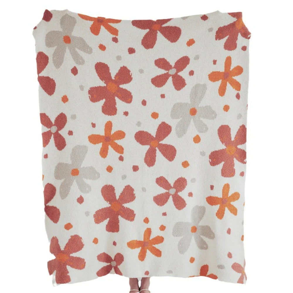 Floral Knit Throw Blanket with Soft Cotton Blend