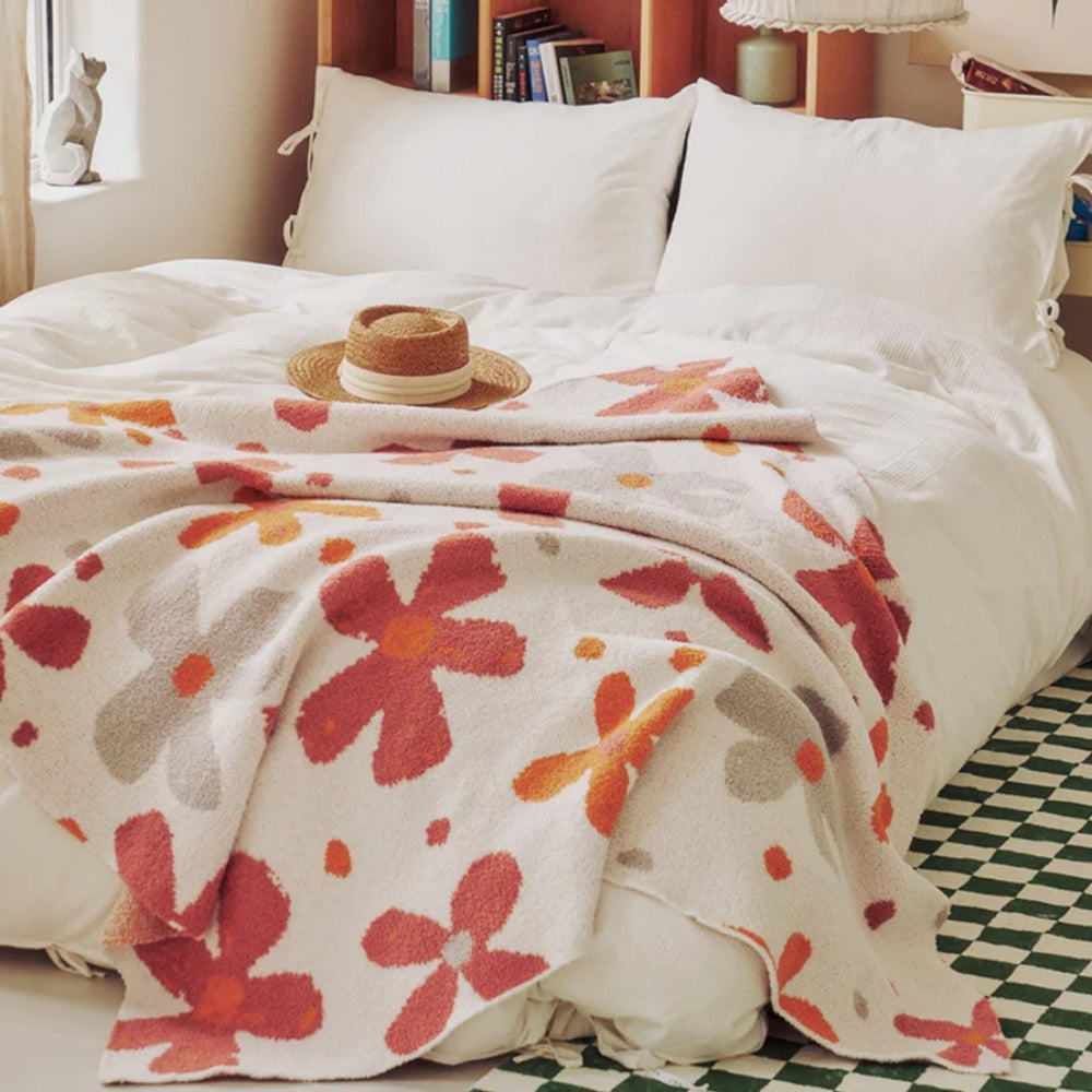 Floral Knit Throw Blanket with Soft Cotton Blend