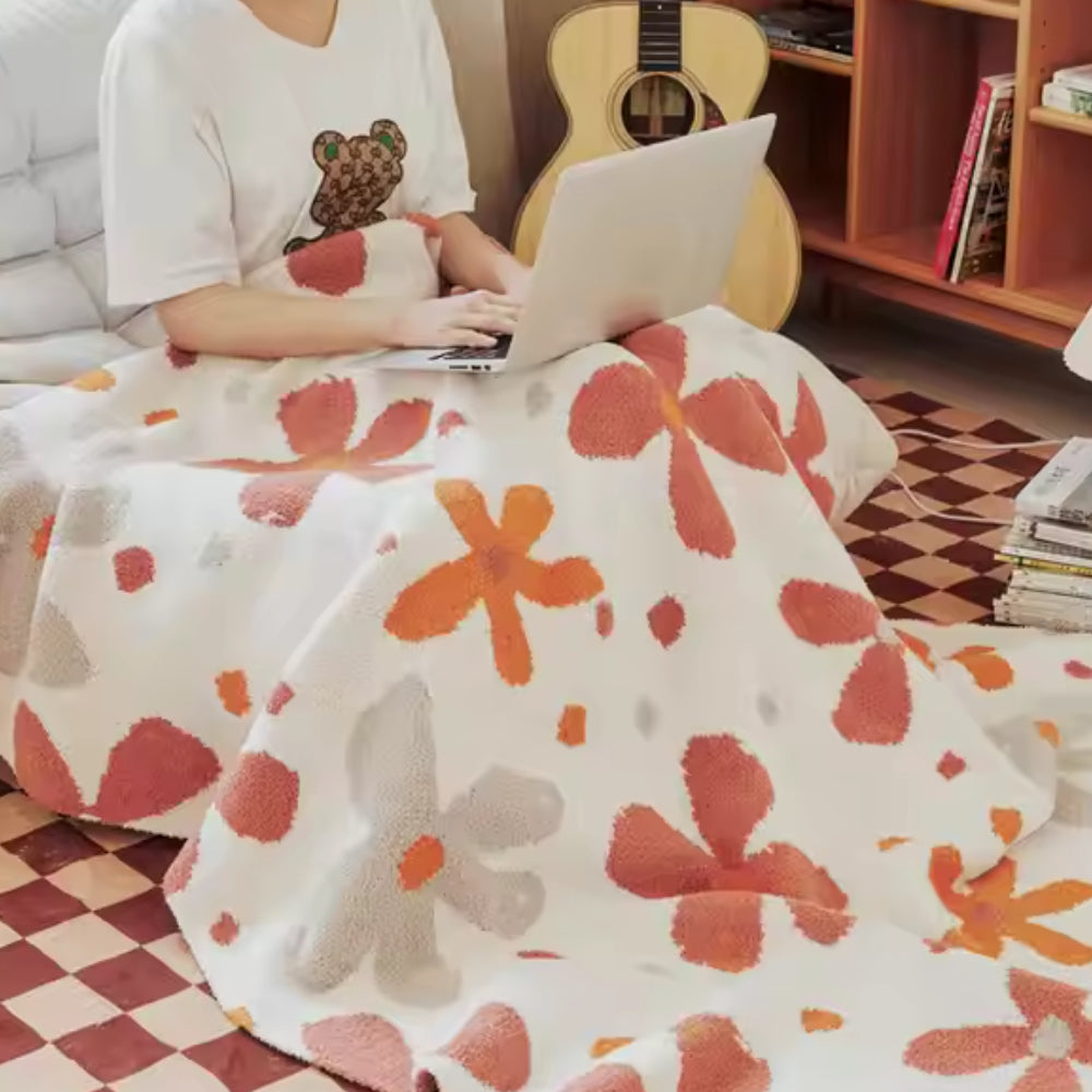 Floral Knit Throw Blanket with Soft Cotton Blend