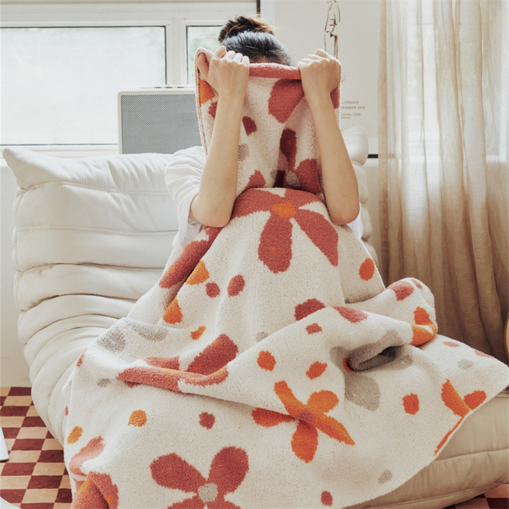 Floral Knit Throw Blanket with Soft Cotton Blend