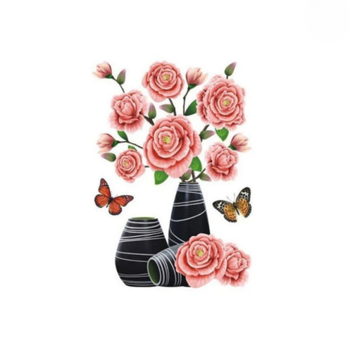 3D Floral Vase Wall Decals with Butterflies A