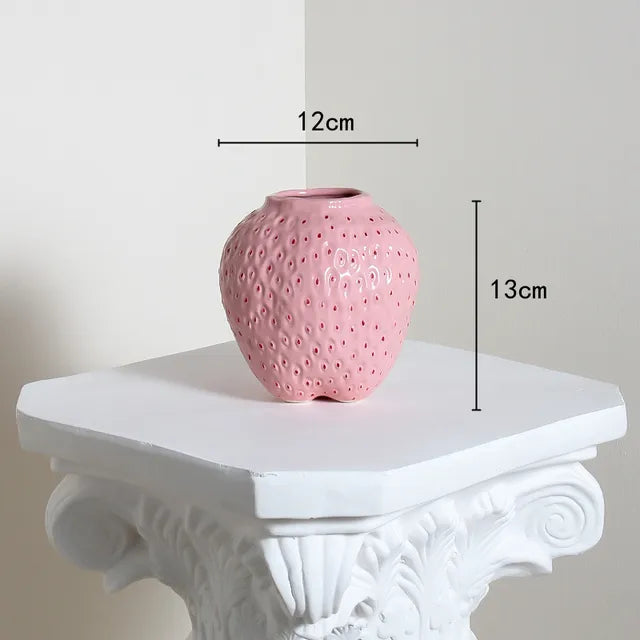 Strawberry Ceramic Vase - Textured Decorative Vessel Pink 2