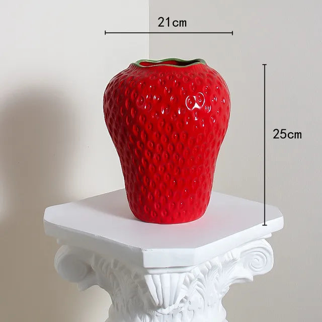 Strawberry Ceramic Vase - Textured Decorative Vessel Red 1