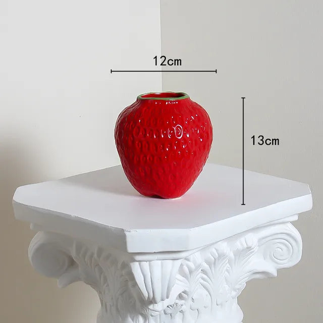 Strawberry Ceramic Vase - Textured Decorative Vessel Red 2