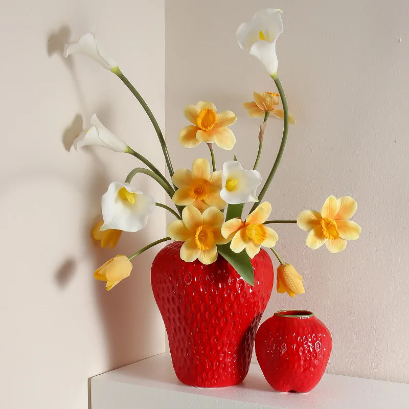 Strawberry Ceramic Vase - Textured Decorative Vessel