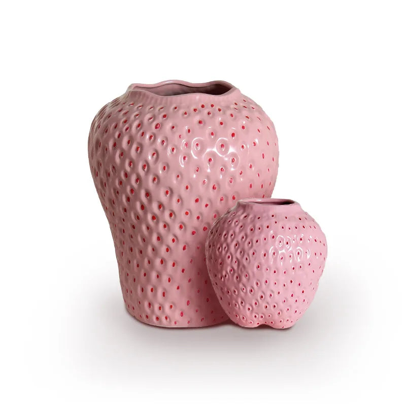 Strawberry Ceramic Vase - Textured Decorative Vessel