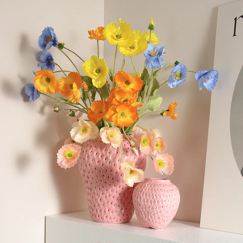Strawberry Ceramic Vase - Textured Decorative Vessel