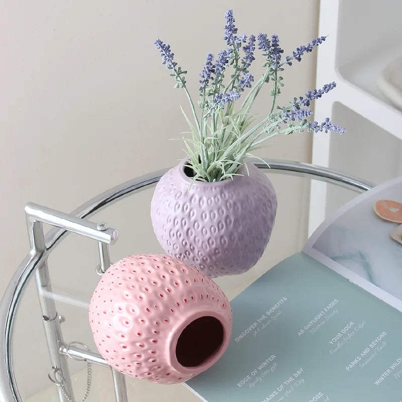 Strawberry Ceramic Vase - Textured Decorative Vessel