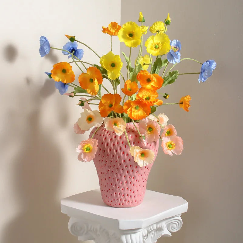 Strawberry Ceramic Vase - Textured Decorative Vessel
