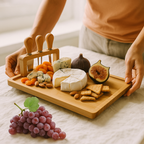 Wooden Cheese Board with Knife and Fork Set