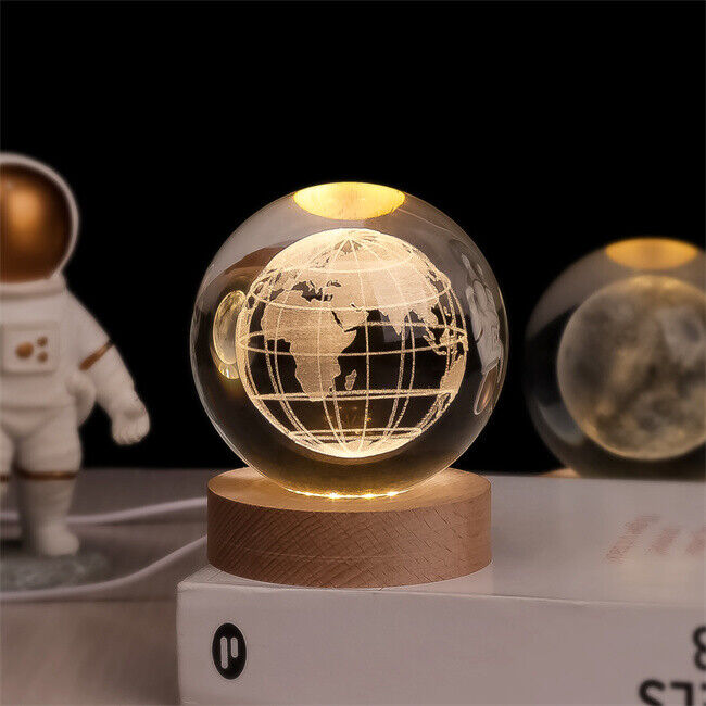 3D Crystal Ball Night Light with LED Base Earth