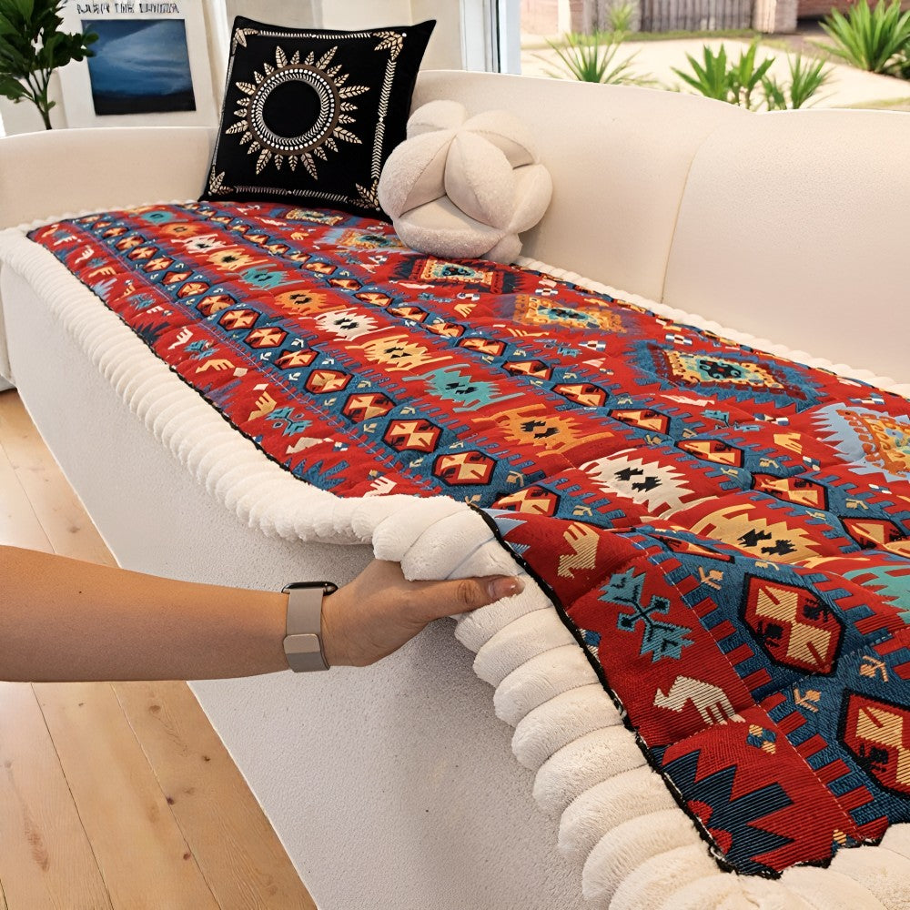 Quilted Sofa Cover with Ethno Pattern – Non-Slip