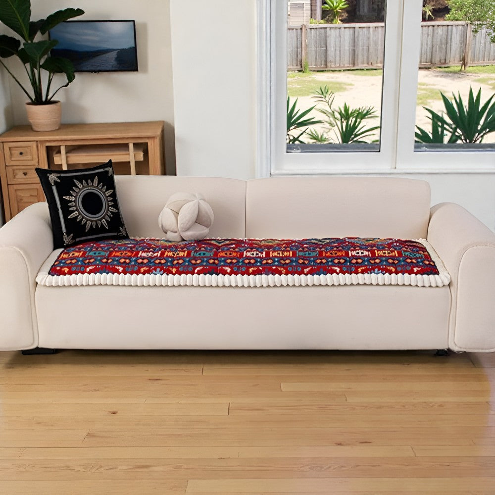Quilted Sofa Cover with Ethno Pattern – Non-Slip