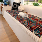 Quilted Sofa Cover with Ethno Pattern – Non-Slip Dark Multicolor