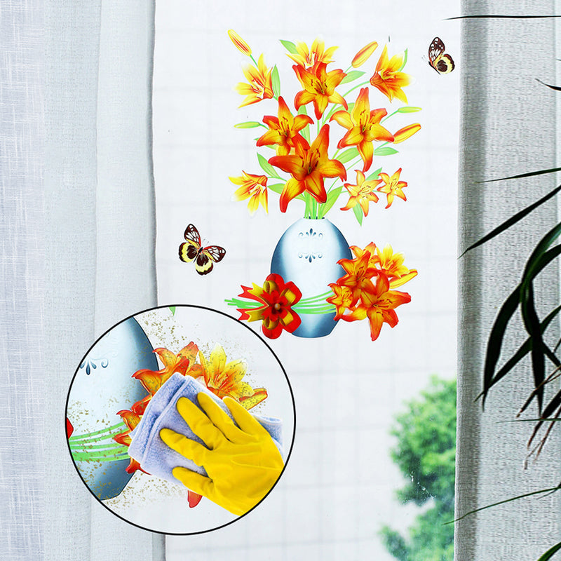 3D Floral Vase Wall Decals with Butterflies