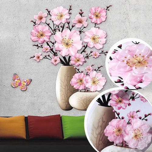 3D Floral Vase Wall Decals with Butterflies