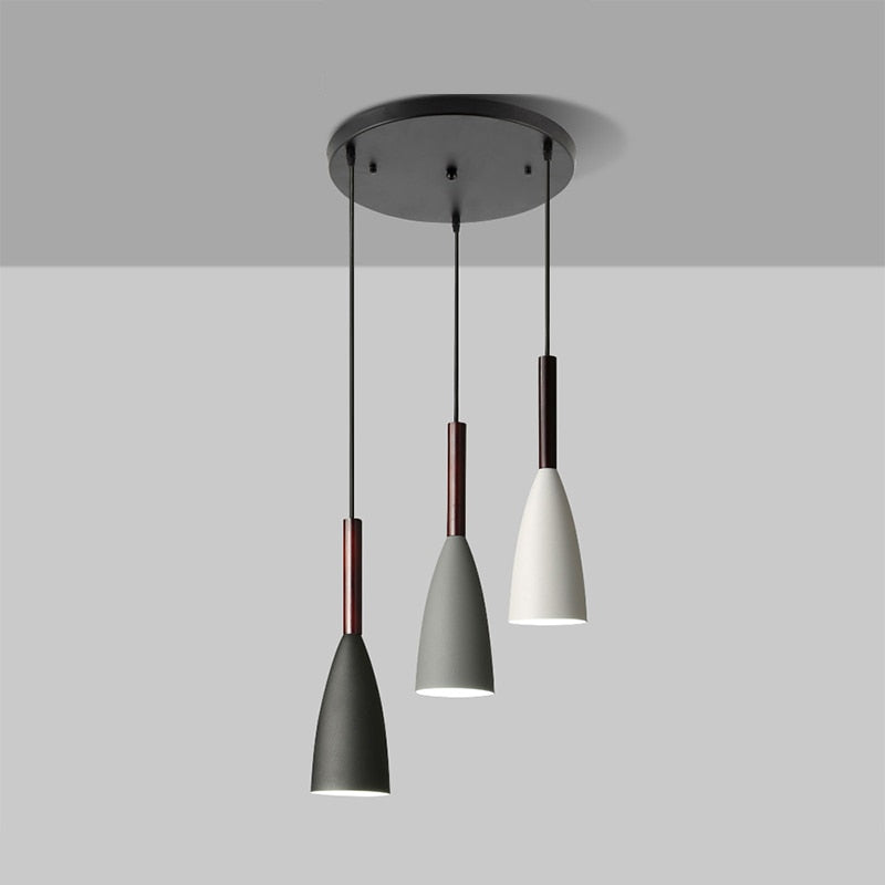 Modern Pendant Light Set with Wood Accents 3 Round Mix