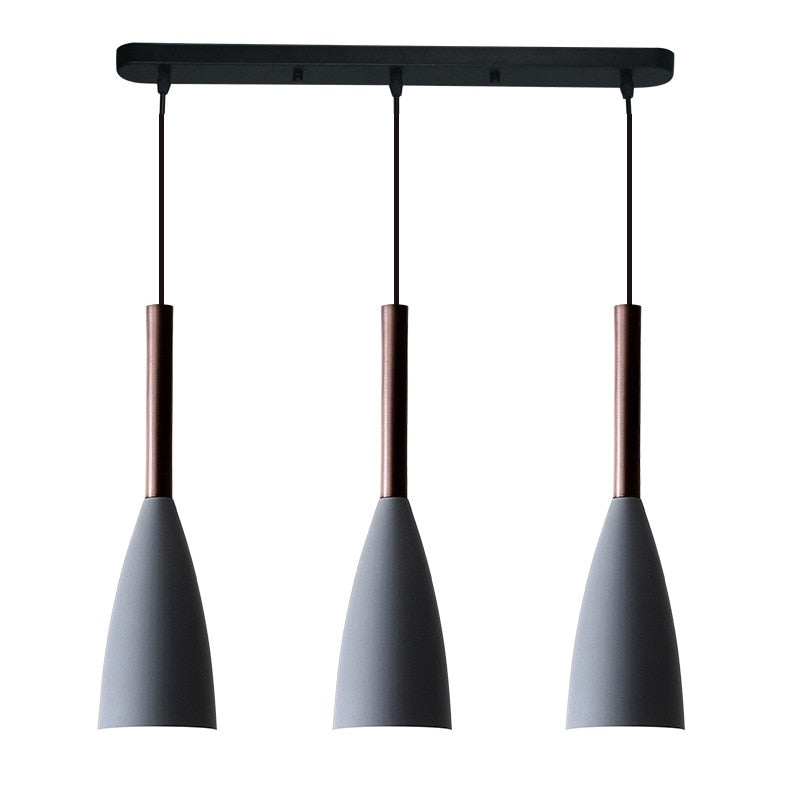 Modern Pendant Light Set with Wood Accents 3 Rectangular Gray