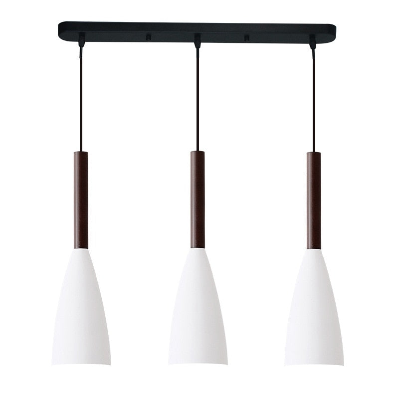 Modern Pendant Light Set with Wood Accents 3 Rectangular White
