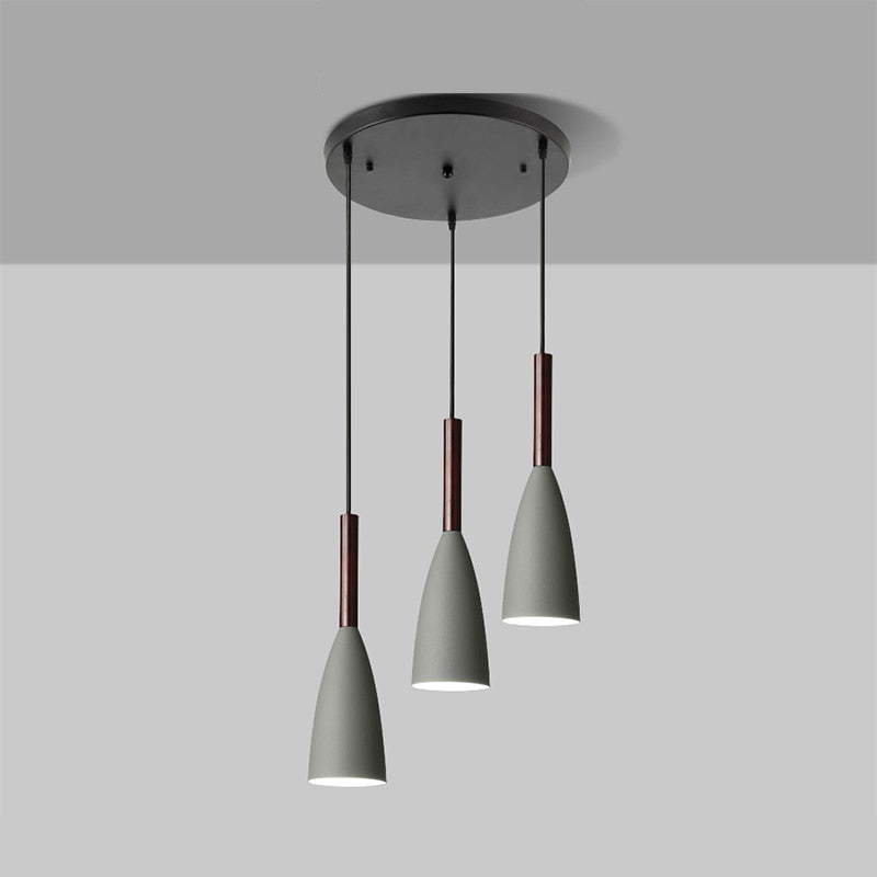 Modern Pendant Light Set with Wood Accents 3 Round Gray