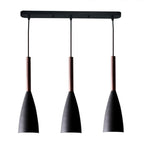 Modern Pendant Light Set with Wood Accents 3 Rectangular Black