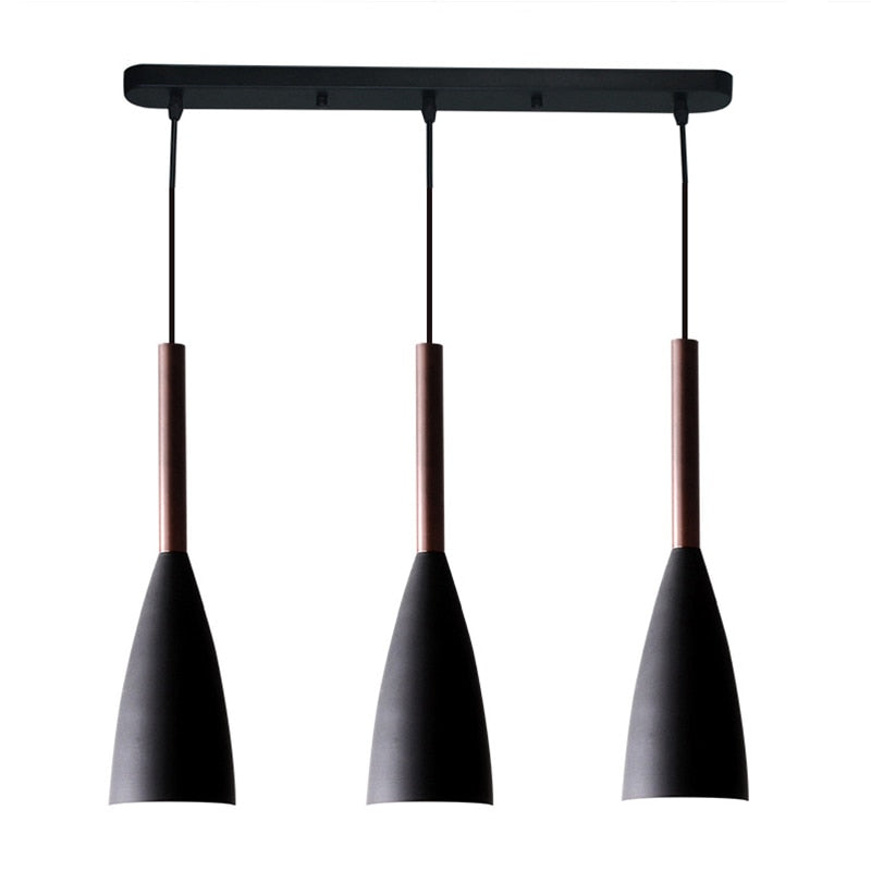 Modern Pendant Light Set with Wood Accents 3 Rectangular Black