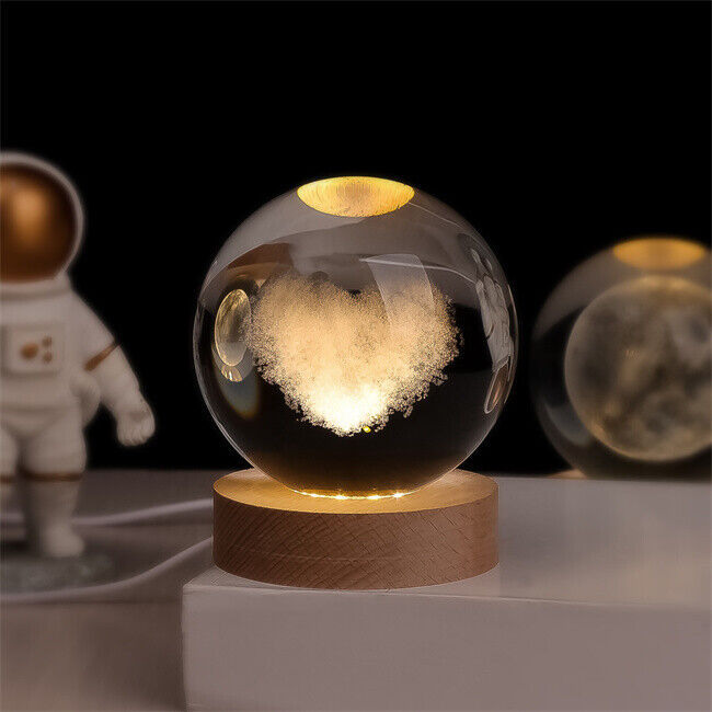 3D Crystal Ball Night Light with LED Base Heart