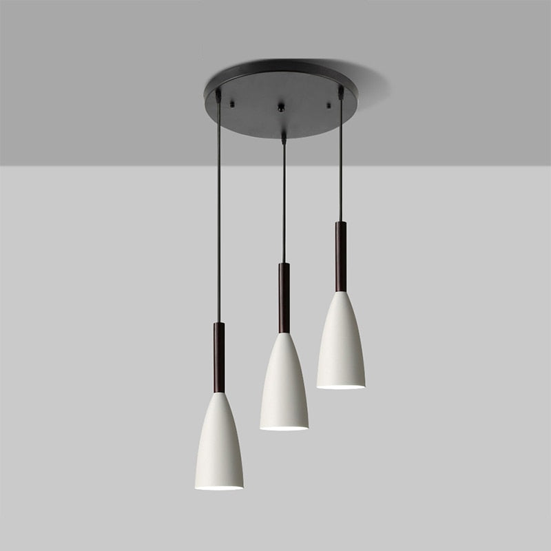 Modern Pendant Light Set with Wood Accents 3 Round White