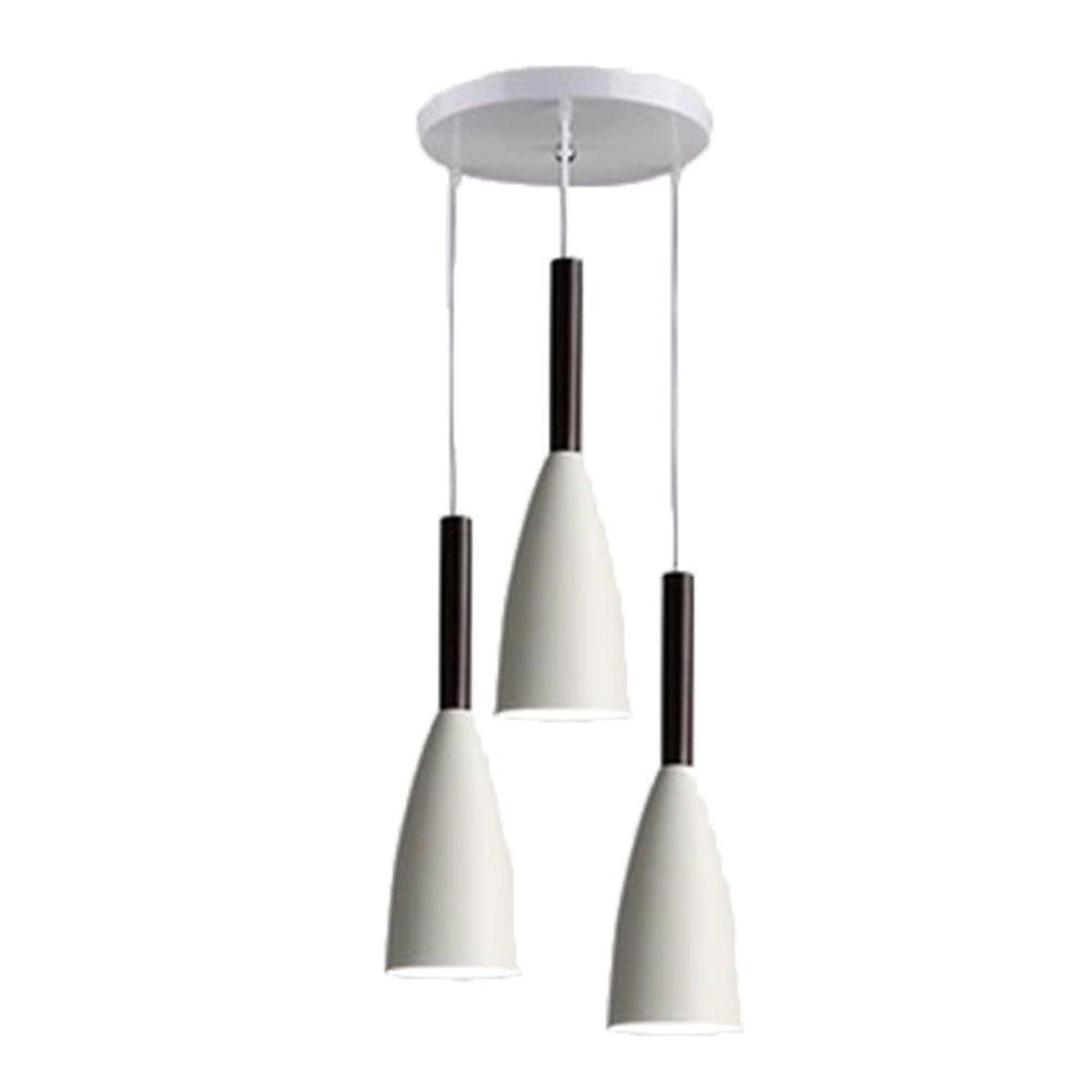 Modern Pendant Light Set with Wood Accents 3 Round Matte White