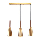 Modern Pendant Light Set with Wood Accents 3 Rectangular Gold