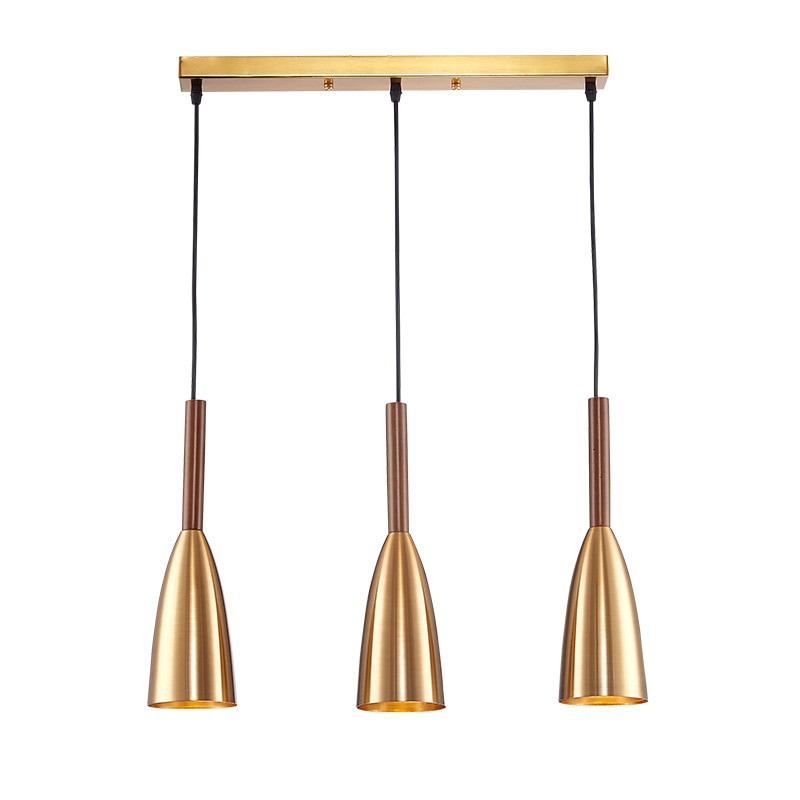 Modern Pendant Light Set with Wood Accents 3 Rectangular Gold