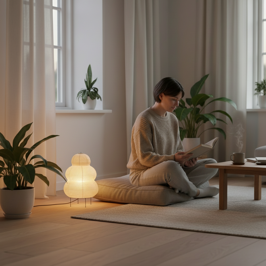 Paper Lantern Floor Lamp with Tiered Spheres