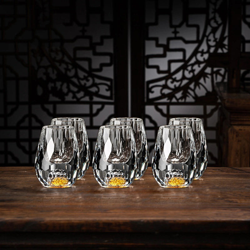 Crystal Whisky Glasses with Gold Flakes - Handcrafted Set