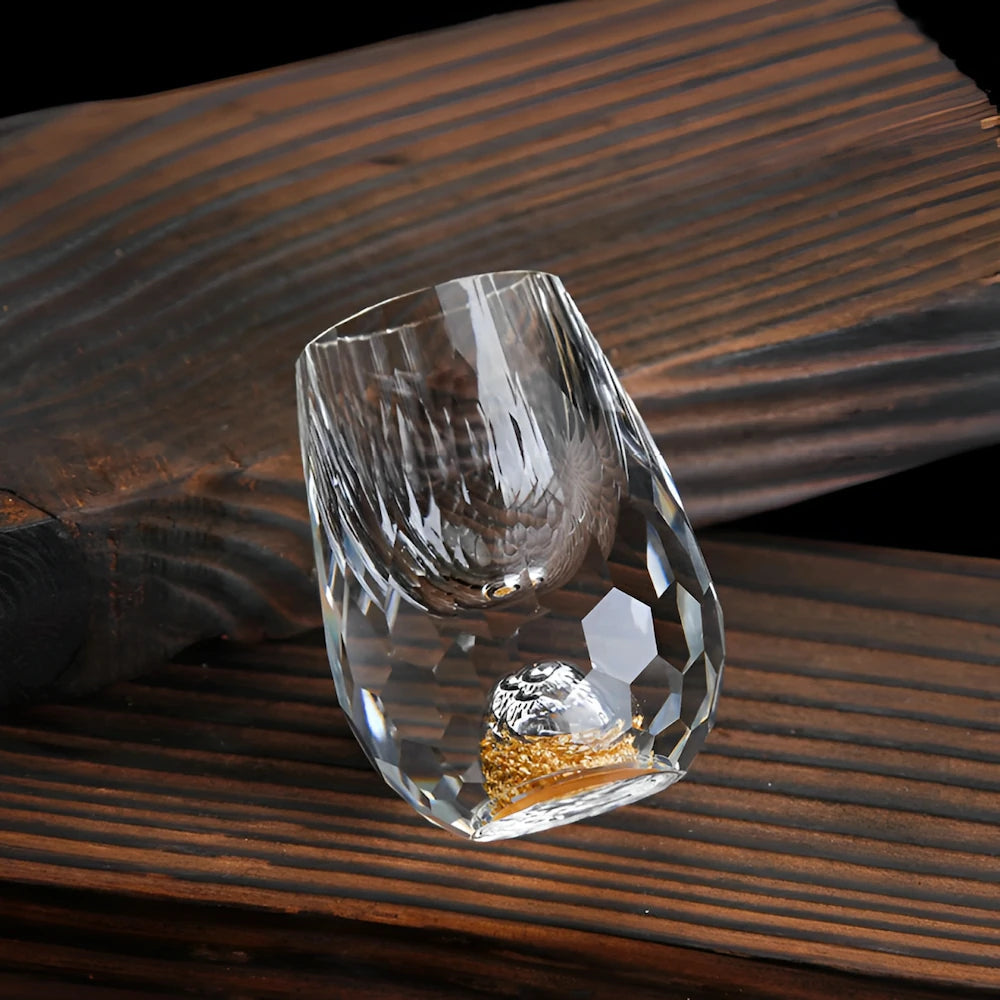 Crystal Whisky Glasses with Gold Flakes - Handcrafted Set