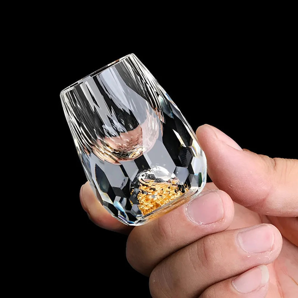Crystal Whisky Glasses with Gold Flakes - Handcrafted Set
