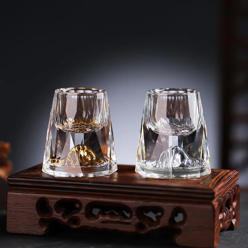 Crystal Whisky Glasses with Gold Flakes - Handcrafted Set
