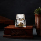 Crystal Whisky Glasses with Gold Flakes - Handcrafted Set Set of 2 B