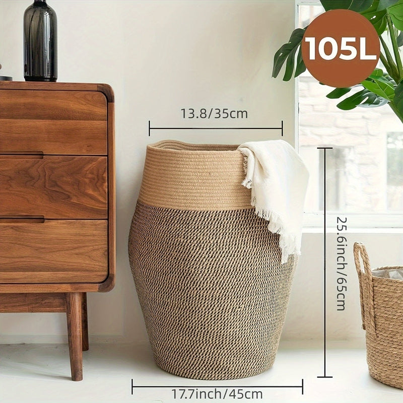 Woven Laundry Basket with Open Top Design