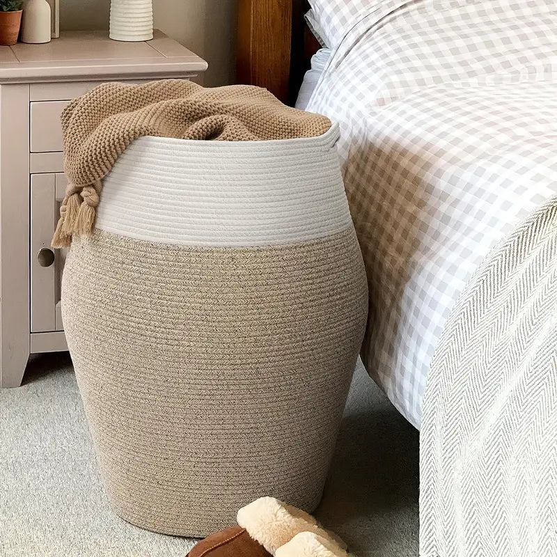 Woven Laundry Basket with Open Top Design Light Brown