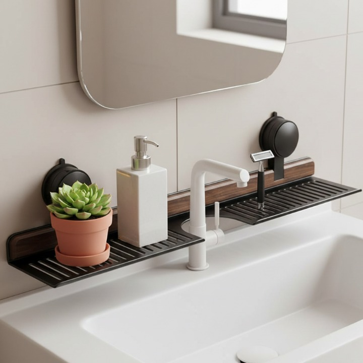 Sink Shelf Made of Walnut Wood – Organization Without Drilling Black
