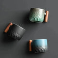 Ceramic Coffee Mug with Wood Handle – Handcrafted Design Green