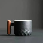 Ceramic Coffee Mug with Wood Handle – Handcrafted Design Black