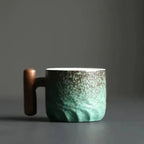 Ceramic Coffee Mug with Wood Handle – Handcrafted Design