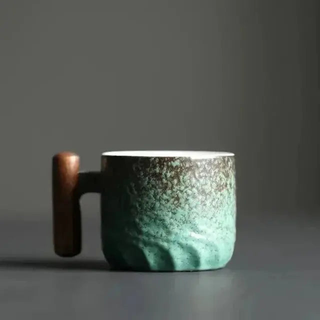 Ceramic Coffee Mug with Wood Handle – Handcrafted Design
