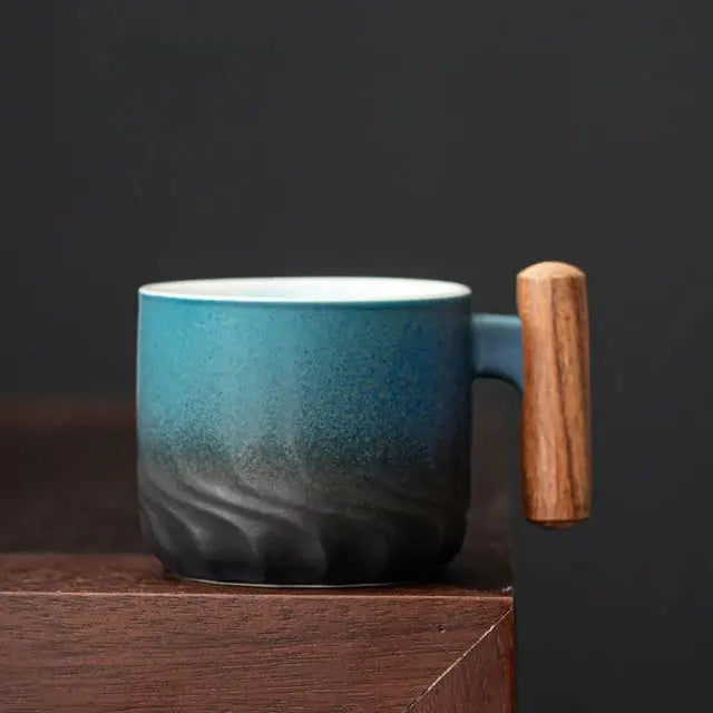 Ceramic Coffee Mug with Wood Handle – Handcrafted Design